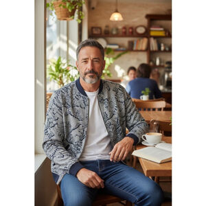 Ted Baker Reversible Bomber Jacket Size 7 (L - 22” PTP) Gray Navy Floral